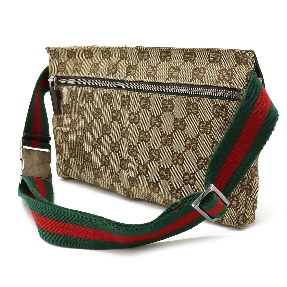 Gucci Cream Body Sherry Beige Waist Bag Canvas Leather Hip Brown GG Tan Brown